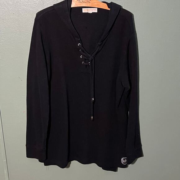 Michael Kors Black Knit Hoodie with Rhinestone Logo XL Lace Up - Picture 1 of 4